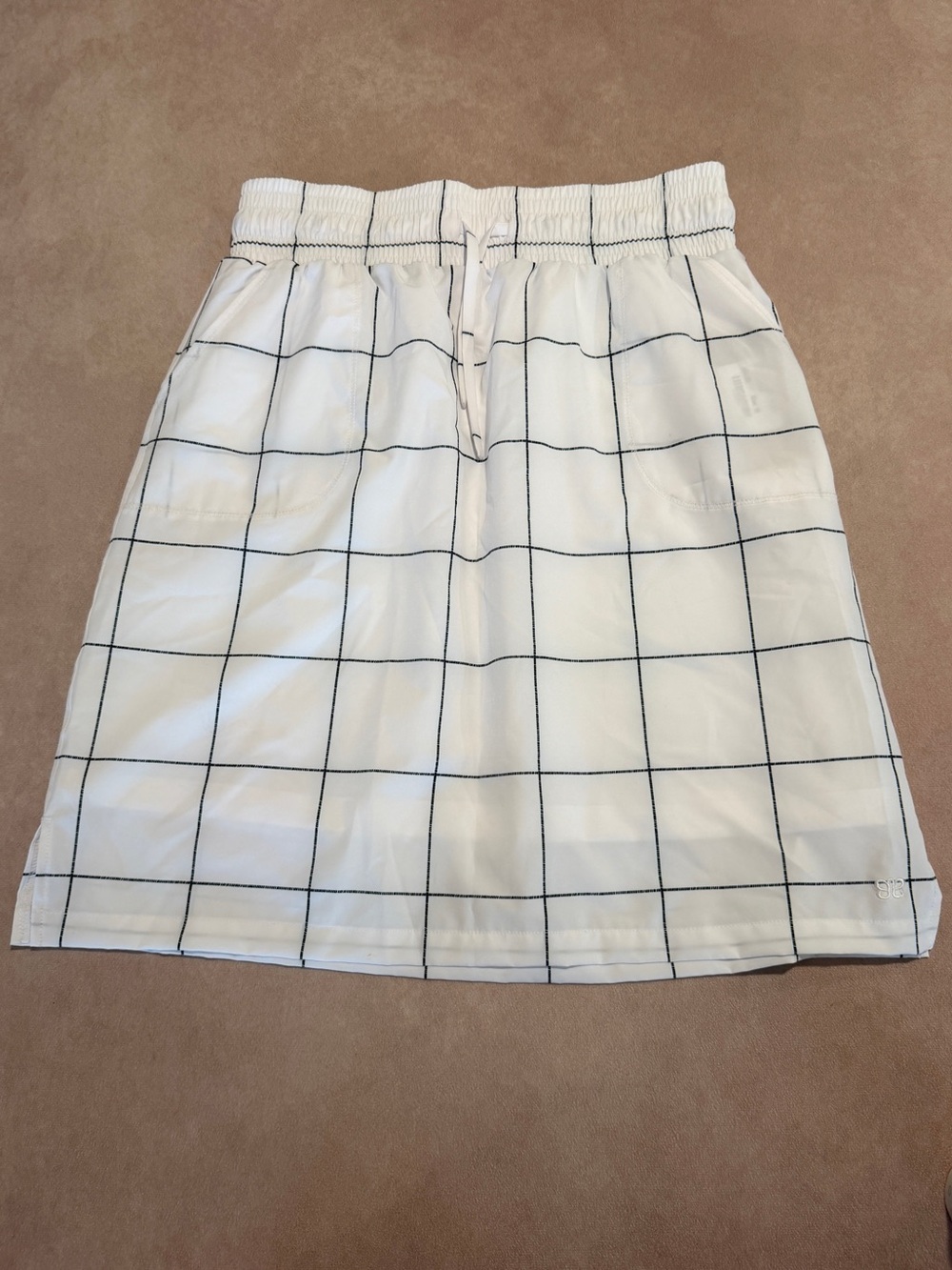 Albion the Away Skirt • size medium • White Windowpane Drawstring Skirt